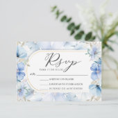 Goud Lijst Blauw Bloementuin Nuestra Boda RSVP Kaart (Staand voorkant)