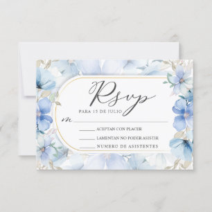 Goud Lijst Blauw Bloementuin Nuestra Boda RSVP Kaart