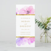 Goud Lijst Blauw en Paarse Bloemen Bruiloft Progra Programmakaart (Staand voorkant)
