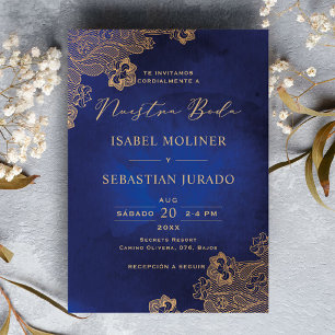 Goud Lijst  Blauw Nuestra Boda Spaans Kaart