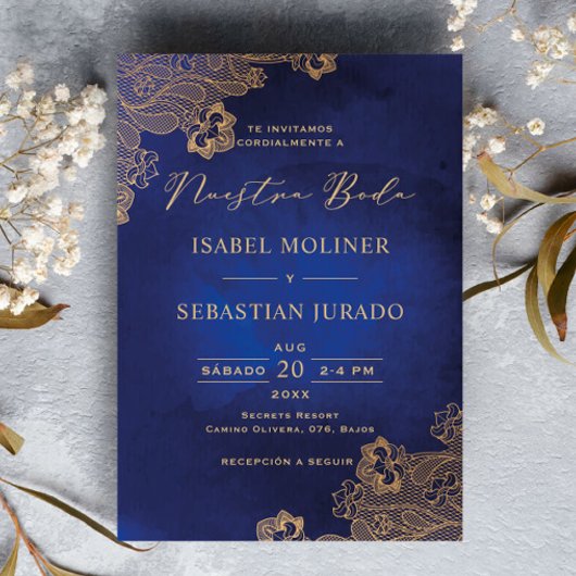 Goud Lijst Blauw Nuestra Boda Spaans Kaart