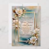 Goud lijst blauwgroen achtergrond wit bloemen brui kaart (Voorkant)