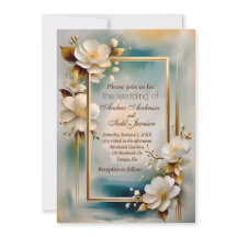 Goud lijst blauwgroen achtergrond wit bloemen brui