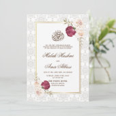 Goud Lijst Bloemen  Islamitisch Moslim Bruiloft Kaart (Staand voorkant)