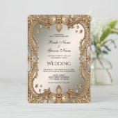 Goud  Lijst bruiloft uitnodiging (Staand voorkant)