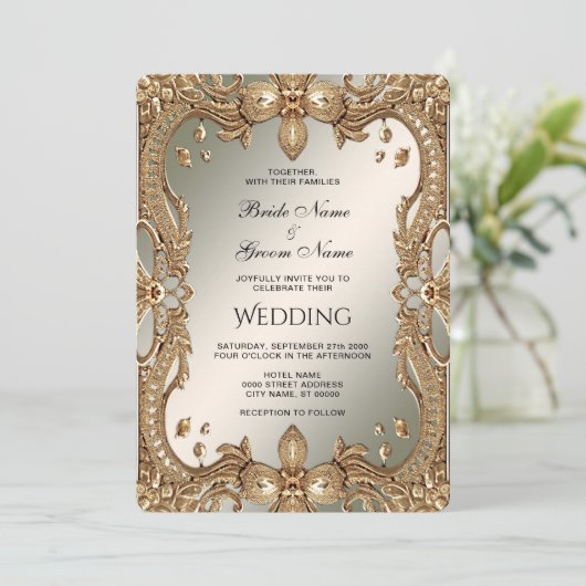 Goud  Lijst bruiloft uitnodiging (Staand voorkant)