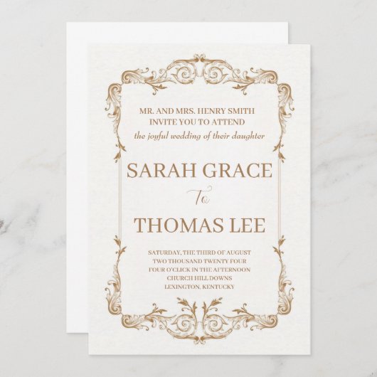 Goud  Lijst bruiloft uitnodiging (Voorkant / Achterkant)