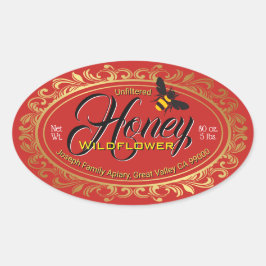 Goud Lijst Bumble Bee Red Honey Jar Ovale Sticker