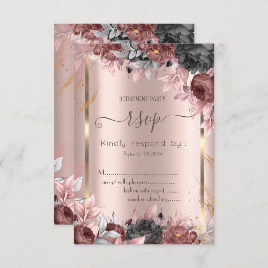 Goud Lijst Chic Rozen 16 RSVP Kaart (Voorkant / Achterkant)