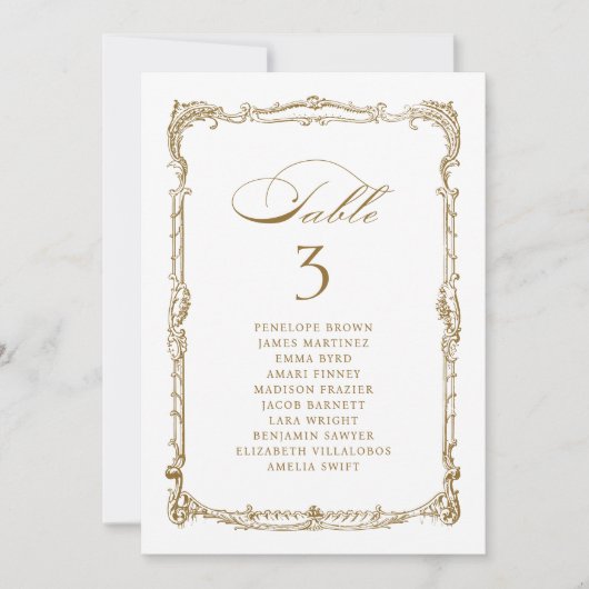 Goud Lijst Classic bruiloft zitkaarten (Voorkant)