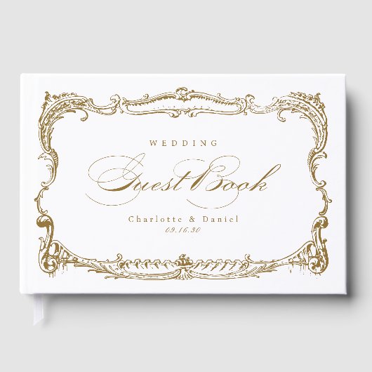 Goud  Lijst Classic Script bruiloft Gastenboek (Voorkant)