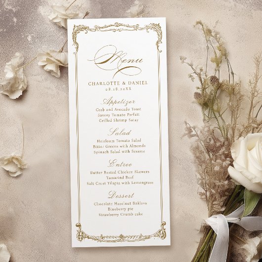Goud  Lijst Classic Script Bruiloft Menu