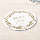 Goud  Lijst Classic Script Bruiloft Ronde Kartonnen Onderzetter (Gebogen)