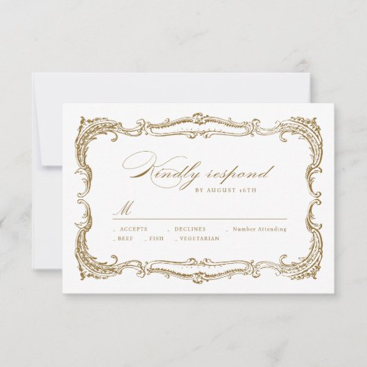 Goud  Lijst Classic Script Bruiloft RSVP Kaartje (Voorkant)