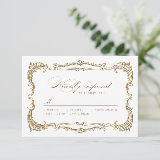 Goud  Lijst Classic Script Bruiloft RSVP Kaartje (Staand voorkant)