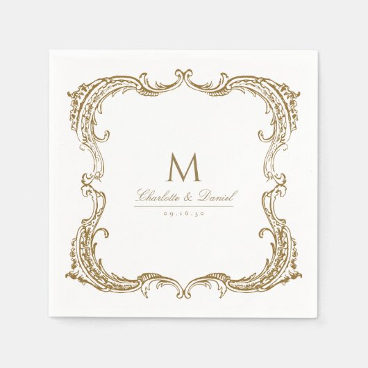 Goud  Lijst Classic Script Bruiloft Servet (Voorkant)