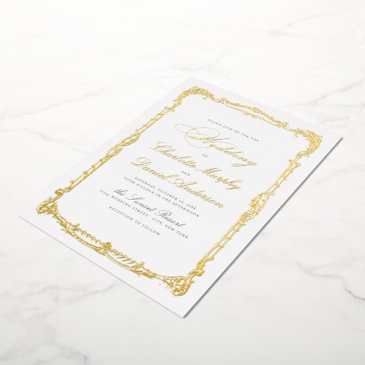 Goud  Lijst Classic Script Eenvoudige bruiloft Folie Uitnodiging (Gedraaid)
