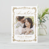 Goud  Lijst Classic Script Foto Bruiloft Save The Date (Staand voorkant)