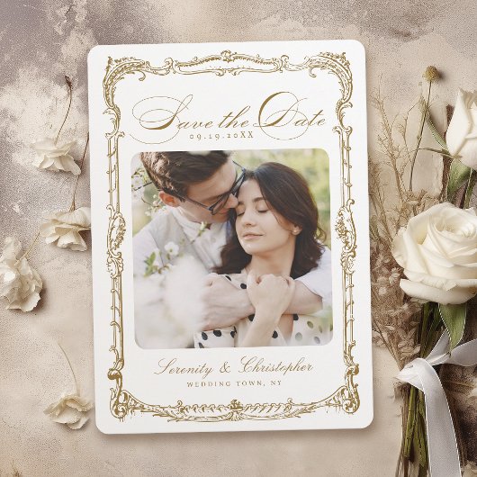 Goud  Lijst Classic Script Foto Bruiloft Save The Date