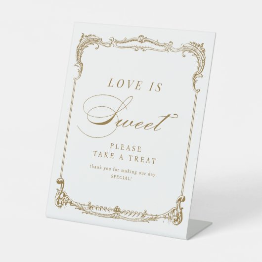 Goud Lijst Classic Script Love is Sweet Reclamebord Met Voetstuk (Voorkant)