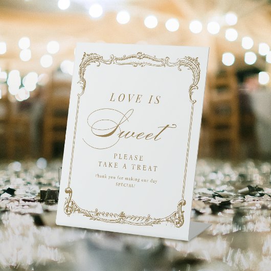 Goud Lijst Classic Script Love is Sweet Reclamebord Met Voetstuk