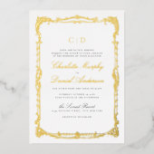 Goud Lijst Classic Script Monogram Bruiloft Folie Uitnodiging (Voorkant)
