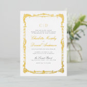 Goud  Lijst Classic Script Monogram Bruiloft Folie Uitnodiging (Staand Voorkant)