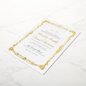 Goud  Lijst Classic Script Monogram Bruiloft Folie Uitnodiging (Gedraaid)