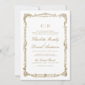 Goud  Lijst Classic Script Monogram Bruiloft Kaart (Voorkant)