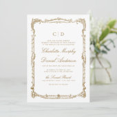 Goud  Lijst Classic Script Monogram Bruiloft Kaart (Staand voorkant)