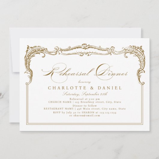 Goud  Lijst Classic Script repetitie diner Kaart (Voorkant)