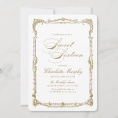 Goud  Lijst Classic Script Sweet Sixteen Kaart (Voorkant)