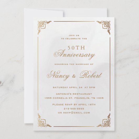 Goud Lijst  Crème 50ste bruiloft Jubileum Kaart (Voorkant)