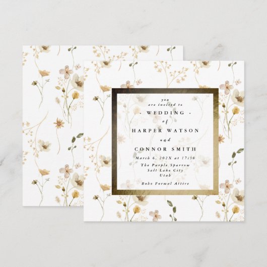 Goud Lijst Dichtheid Gedroogde wilde bloempjes Kaart (Voorkant / Achterkant)