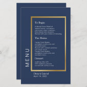 Goud Lijst. Eenvoudig formeel blauw trouwmenu (Voorkant / Achterkant)