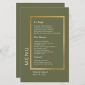 Goud Lijst. Eenvoudig, formeel, groen trouwmenu (Voorkant / Achterkant)