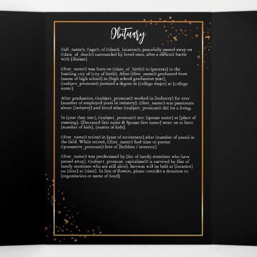 Goud Lijst Eenvoudig, gespeculeerd begrafenis Drieluik Programma (Binnenkant midden)