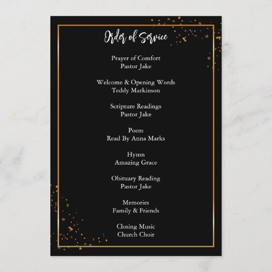 Goud Lijst Eenvoudig, gespeculeerd begrafenis Programmakaart (Achterkant)