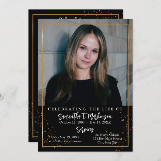 Goud Lijst Eenvoudig, gespeculeerd begrafenis Programmakaart (Voorkant / Achterkant)