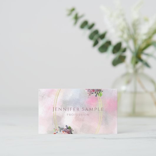 Goud Lijst Elegant Abstract Waterverf Bloemen Visitekaartje (Staand voorkant)