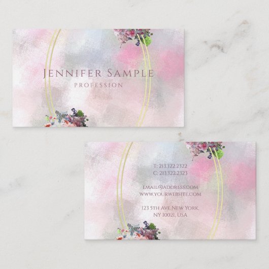 Goud Lijst Elegant Abstract Waterverf Bloemen Visitekaartje (Voorkant / Achterkant)
