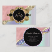 Goud Lijst Elegant diamant Roze Holografisch Visitekaartje (Voorkant / Achterkant)