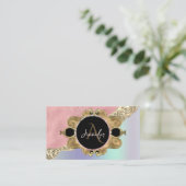 Goud Lijst Elegant diamant Roze Holografisch Visitekaartje (Staand voorkant)