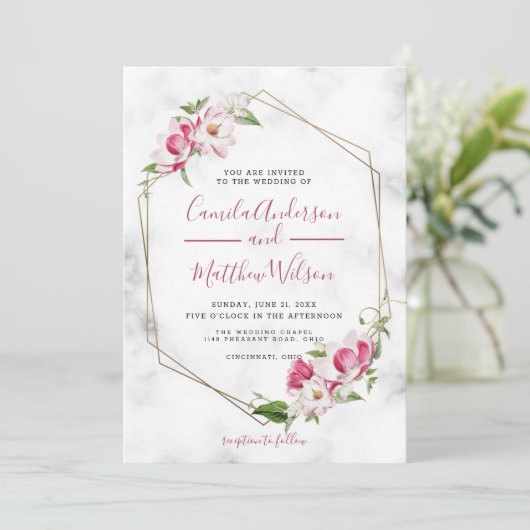 Goud Lijst en bloemen bruiloft Kaart (Staand voorkant)