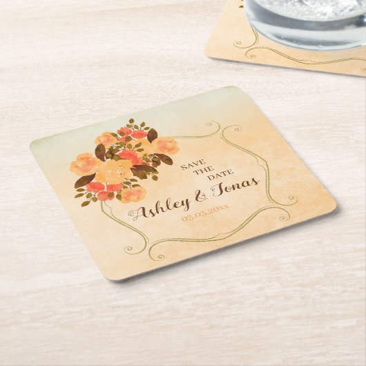 Goud Lijst en bloemen Kartonnen Onderzetters (Schuin)