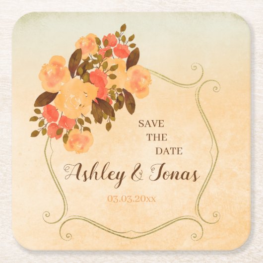 Goud Lijst en bloemen Kartonnen Onderzetters (Voorkant)