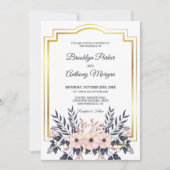 Goud Lijst en bloemenboeket bruiloft Kaart (Voorkant)