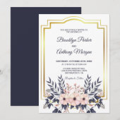 Goud Lijst en bloemenboeket bruiloft Kaart (Voorkant / Achterkant)