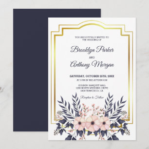 Goud Lijst en bloemenboeket bruiloft Kaart