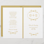 Goud lijst en initialen gevouwen trouwprogramma (Voorkant / Achterkant)